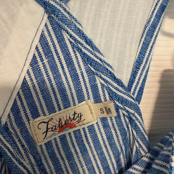 Faherty Linen Mechanic Overall in Skyway Railroad Stripe - Picture 4 of 6